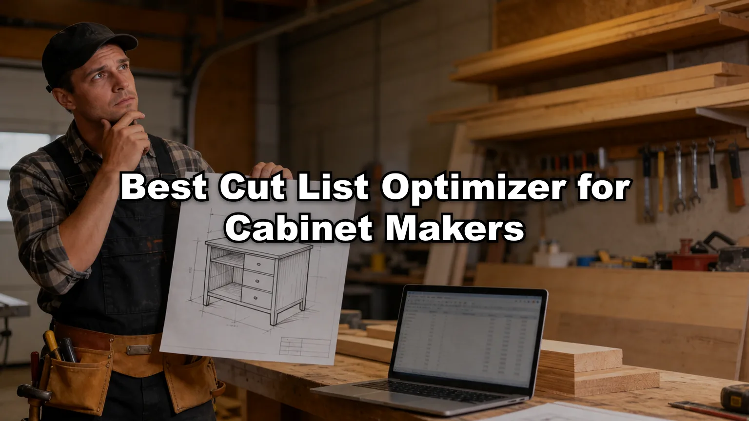 Best Cut List Optimizer for Cabinet Makers cover — workshop photo with title overlay