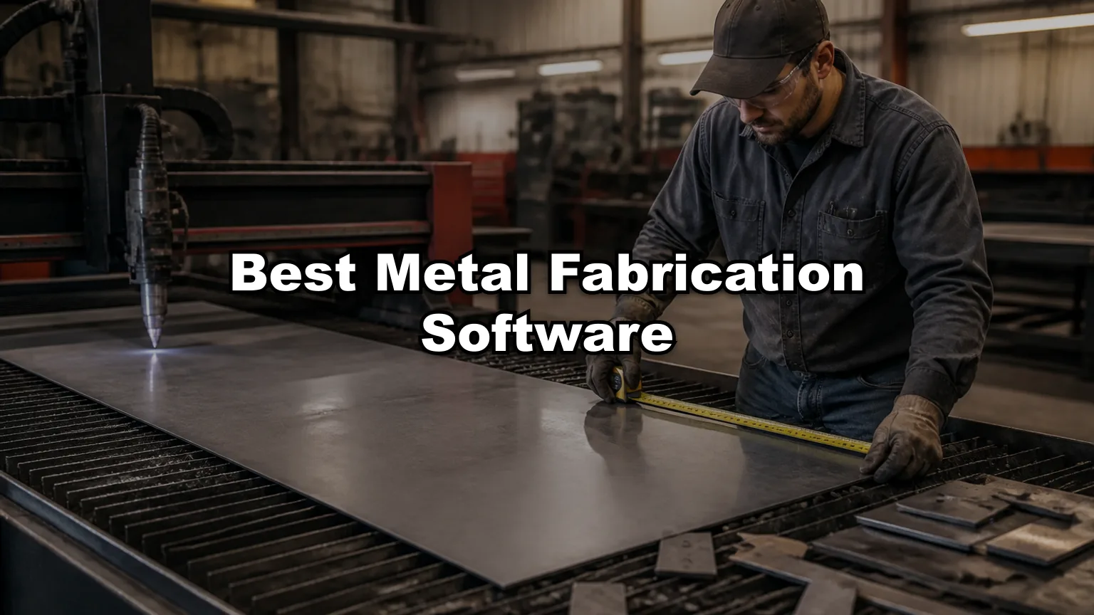 Best Metal Fabrication Software cover — workshop photo with title overlay