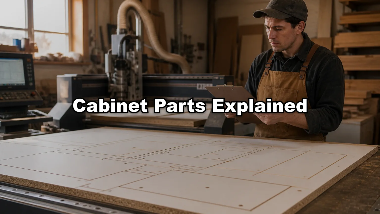 Cabinet Parts Explained cover — workshop photo with title overlay