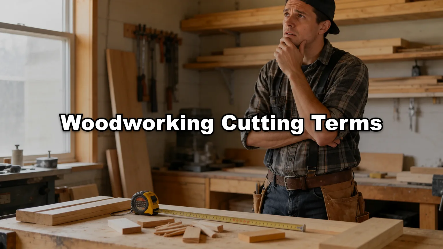 Woodworking Cutting Terms cover — workshop photo with title overlay
