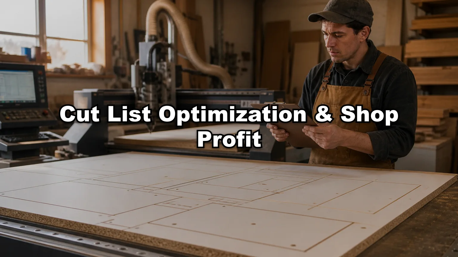 Cut List Optimization & Shop Profit cover — workshop photo with title overlay
