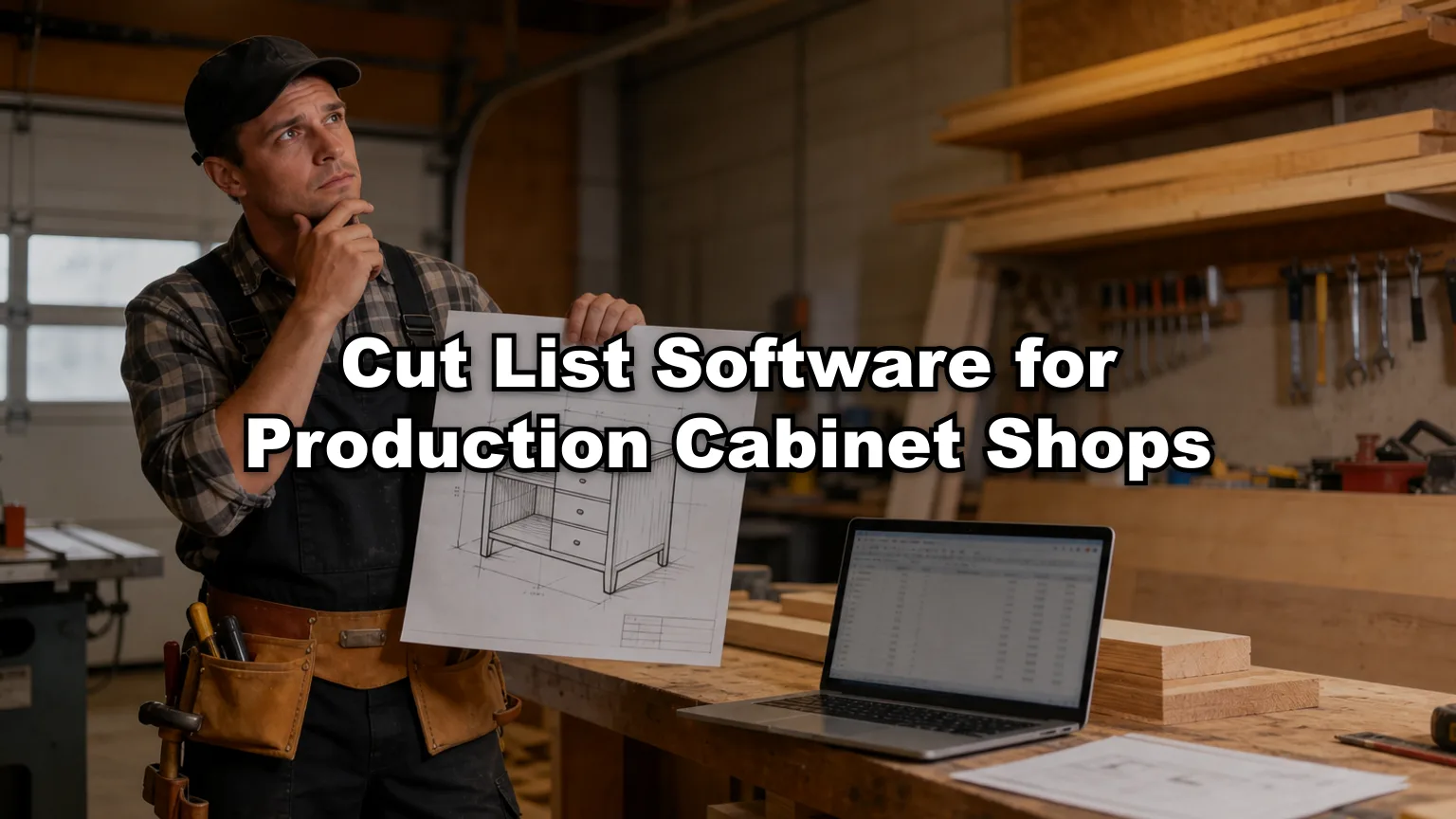 Cut List Software for Production Cabinet Shops cover — workshop photo with title overlay