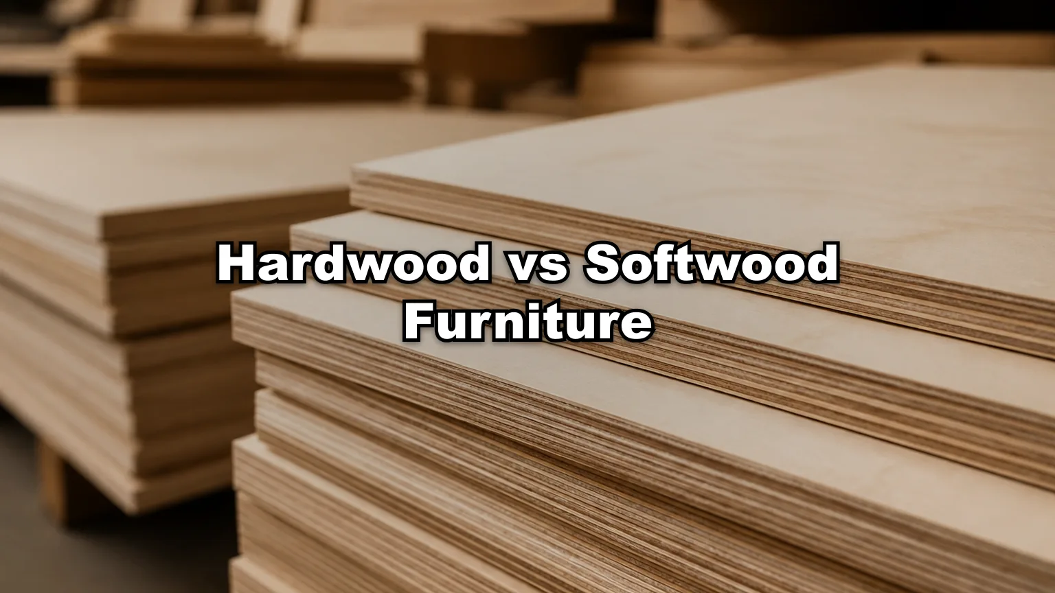 Hardwood vs Softwood Furniture cover — workshop photo with title overlay