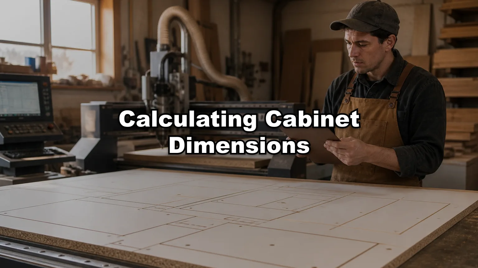 Calculating Cabinet Dimensions cover — workshop photo with title overlay