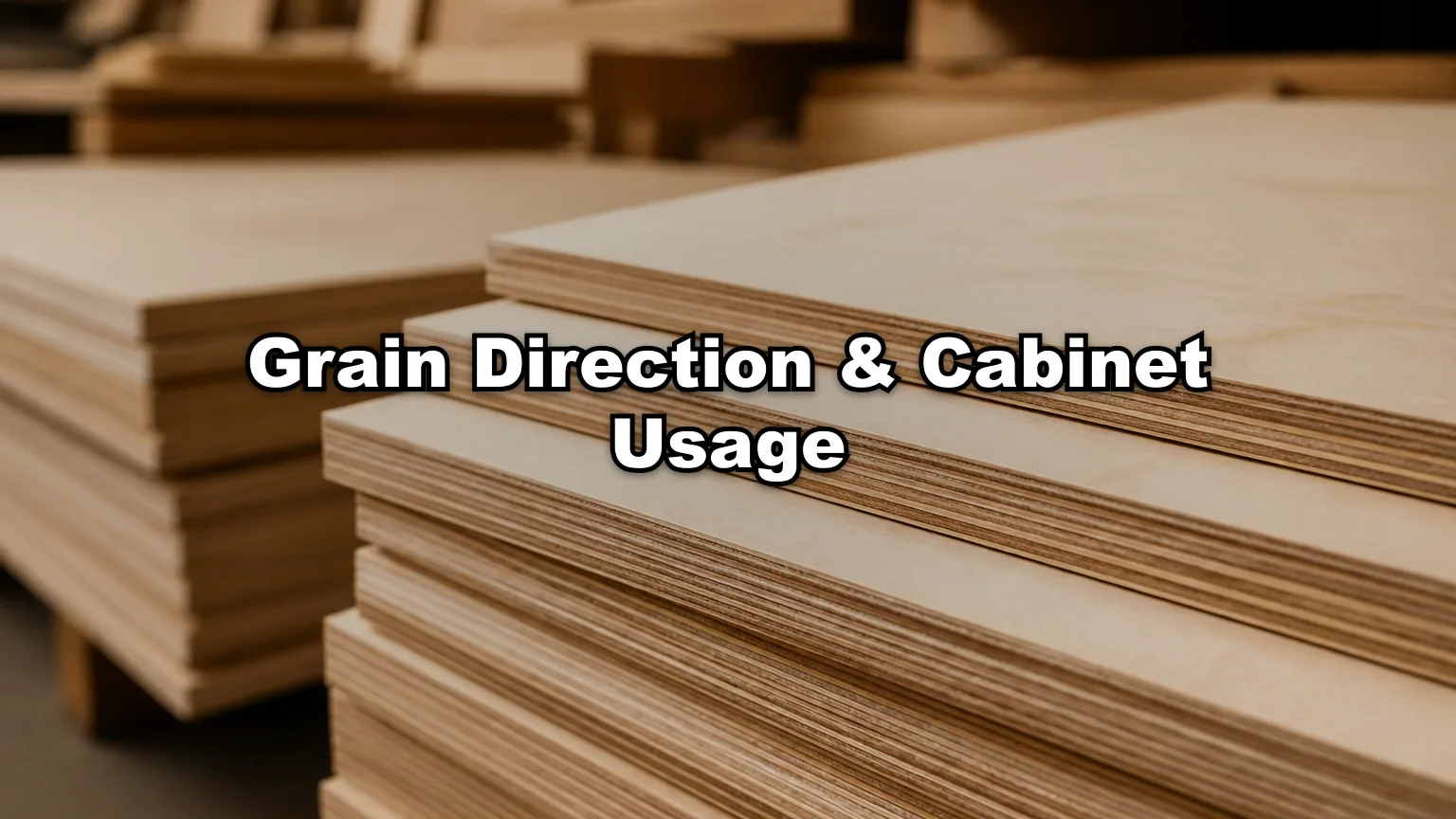 Grain Direction & Cabinet Usage cover — workshop photo with title overlay