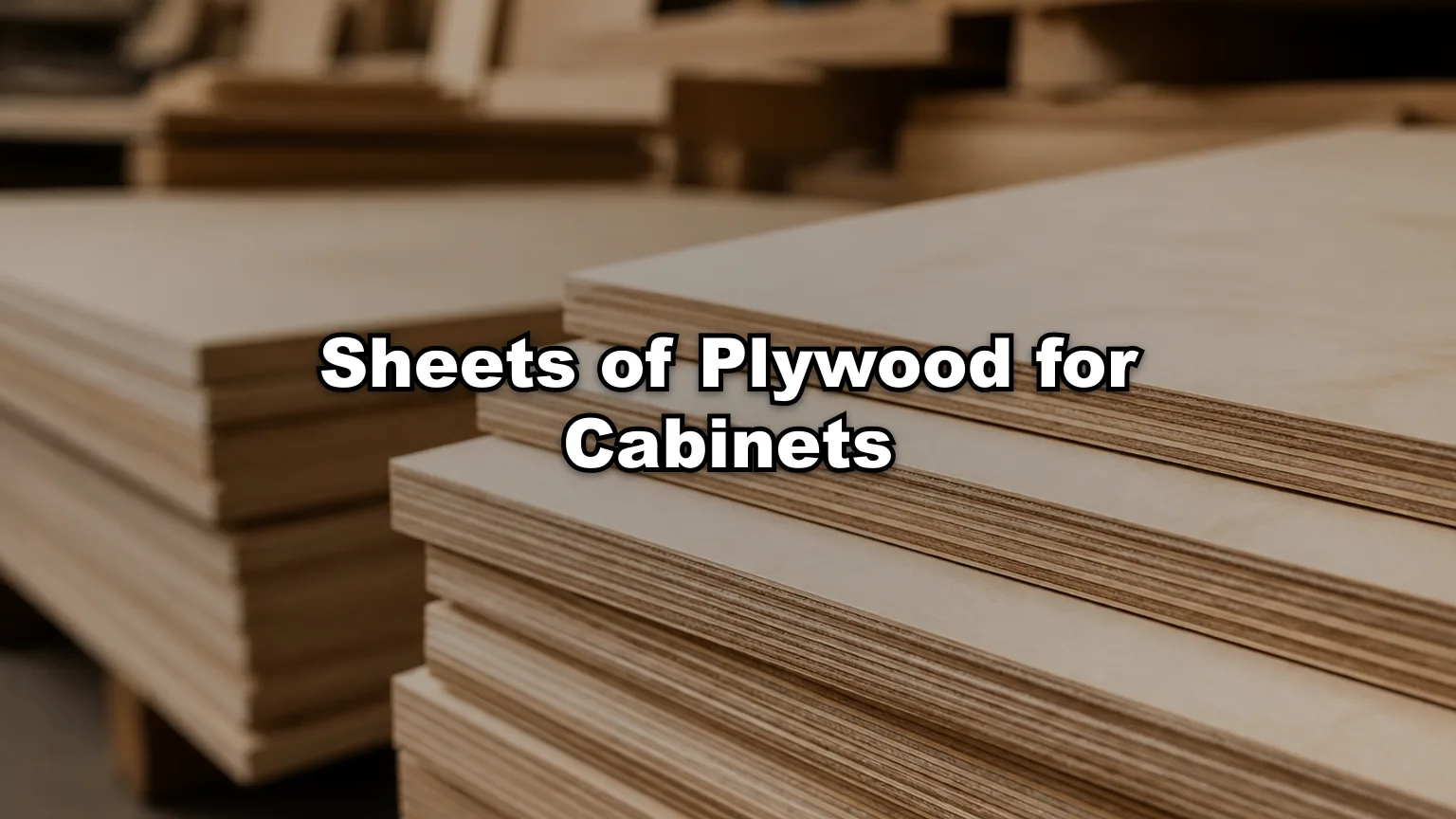 Sheets of Plywood for Cabinets cover — workshop photo with title overlay