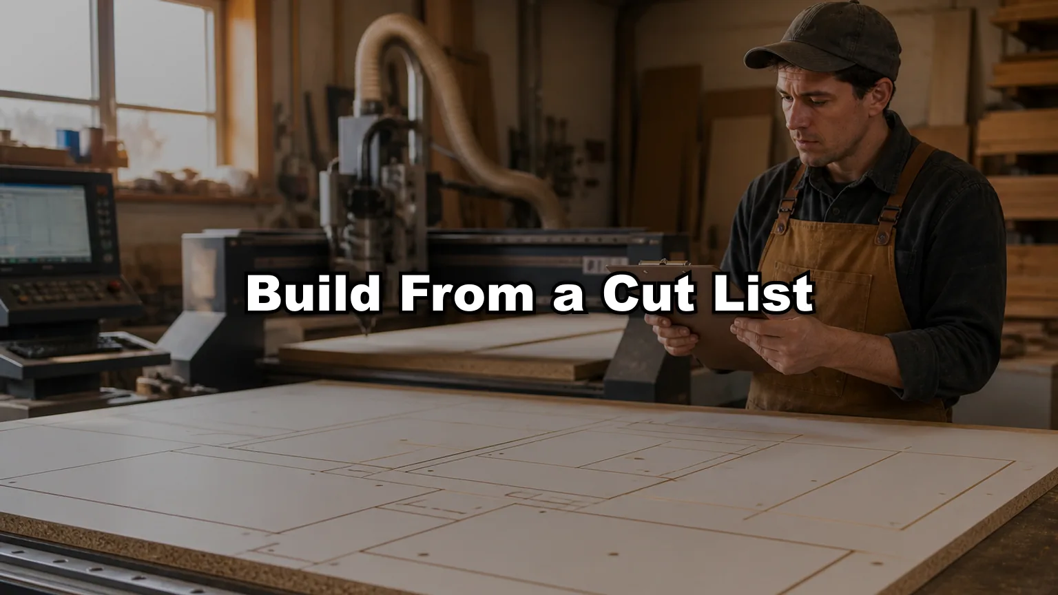 Build From a Cut List cover — workshop photo with title overlay