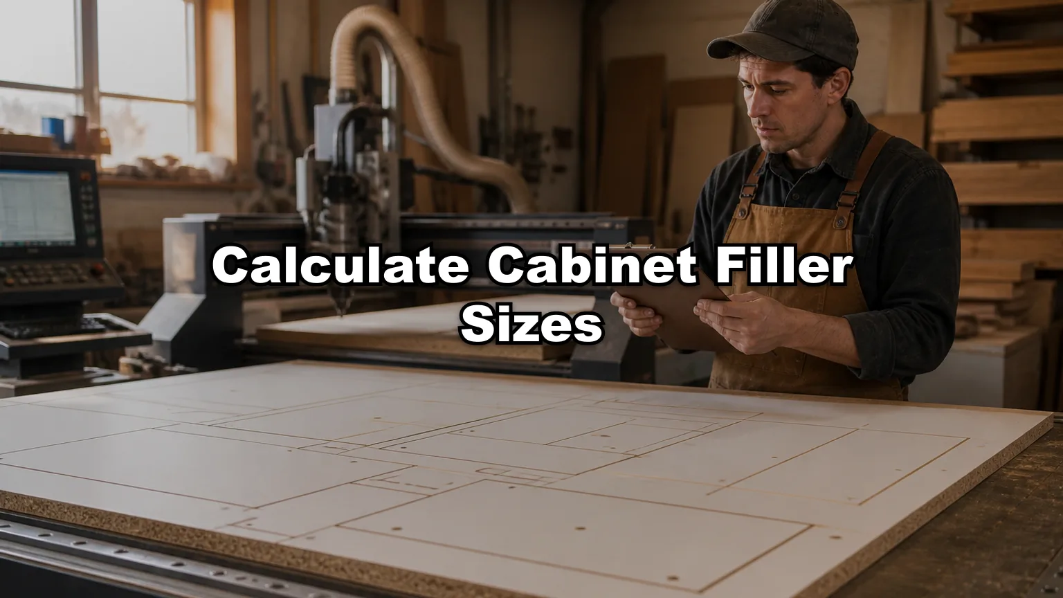 Calculate Cabinet Filler Sizes cover — workshop photo with title overlay