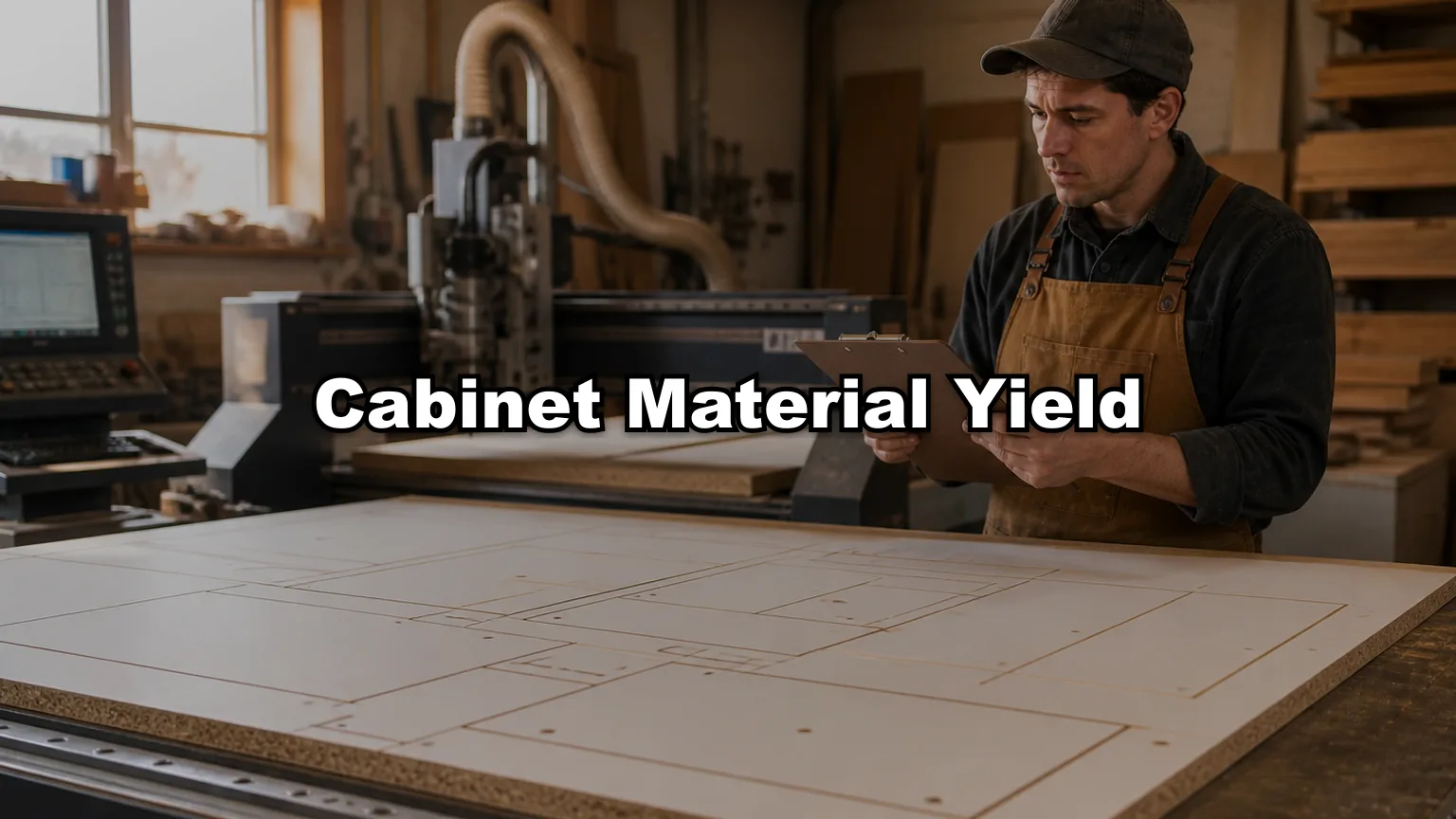 Cabinet Material Yield cover — workshop photo with title overlay