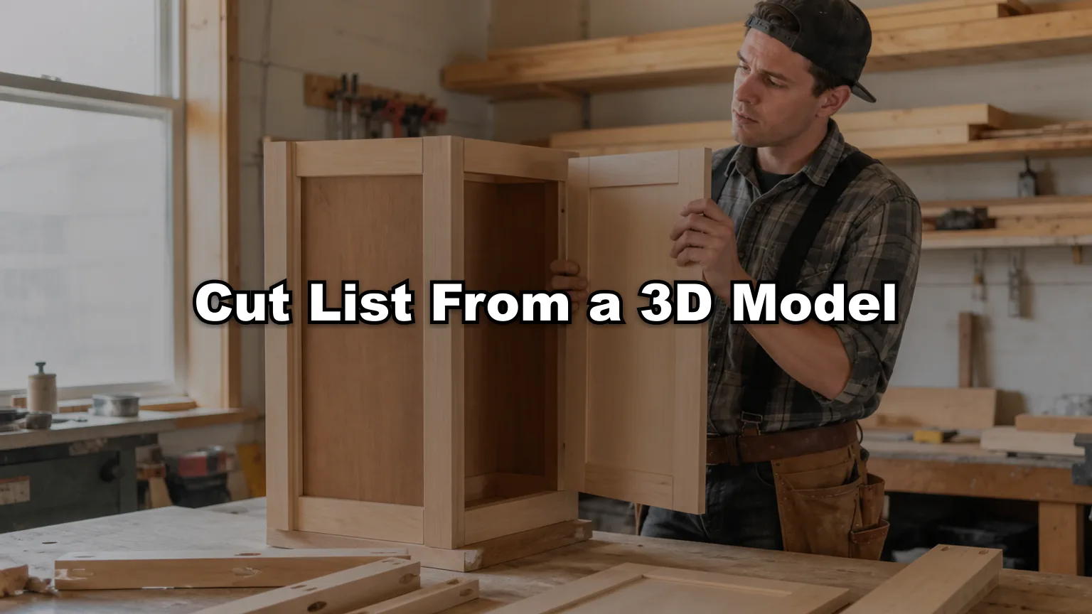 Cut List From a 3D Model cover — workshop photo with title overlay