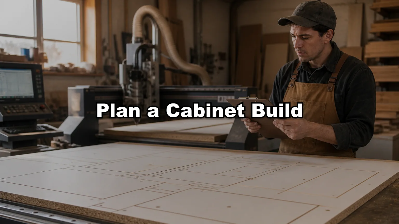 Plan a Cabinet Build cover — workshop photo with title overlay