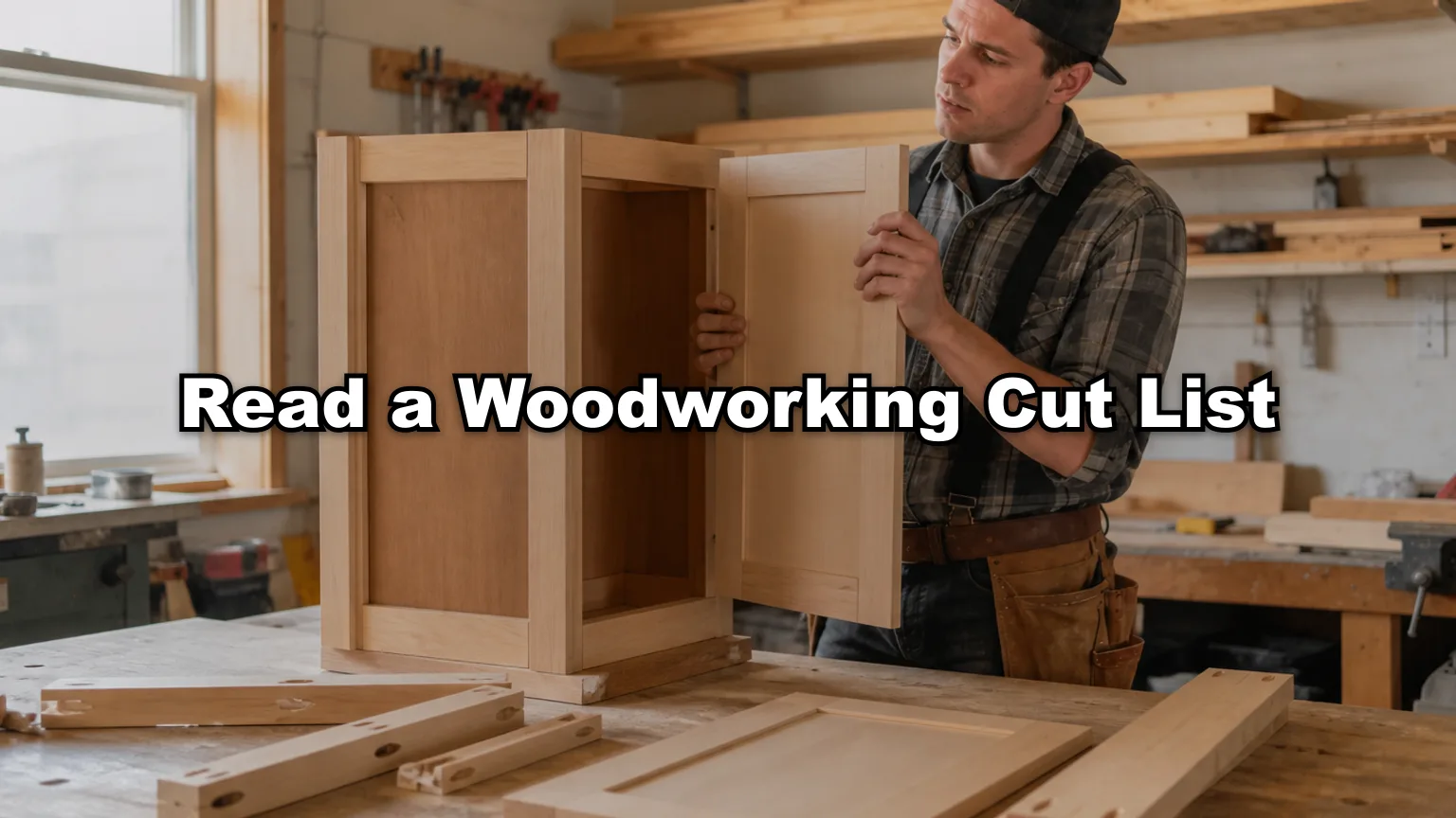Read a Woodworking Cut List cover — workshop photo with title overlay