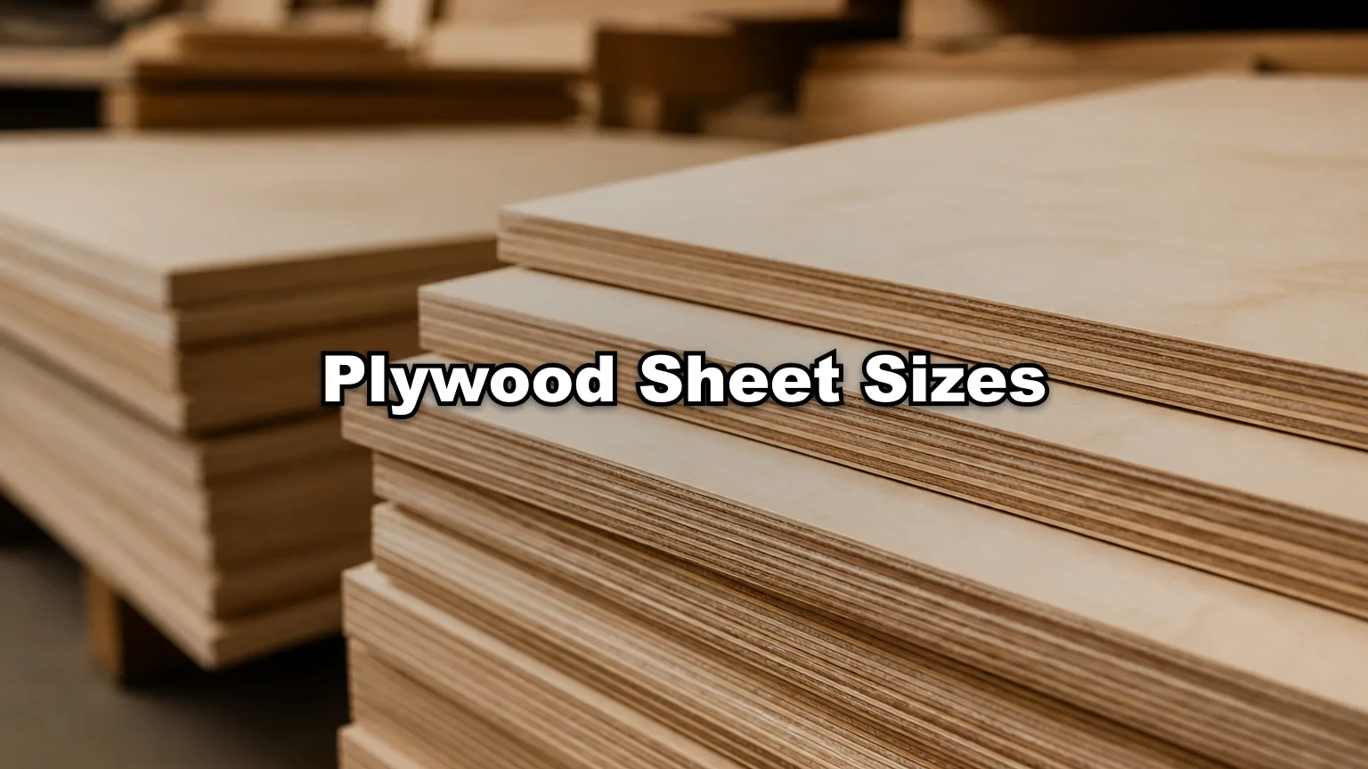 Plywood Sheet Sizes cover — workshop photo with title overlay