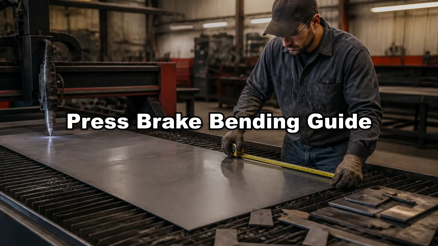 Press Brake Bending Guide cover — workshop photo with title overlay