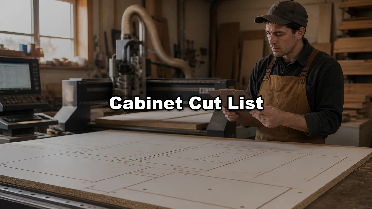 Cabinet Cut List cover — workshop photo with title overlay