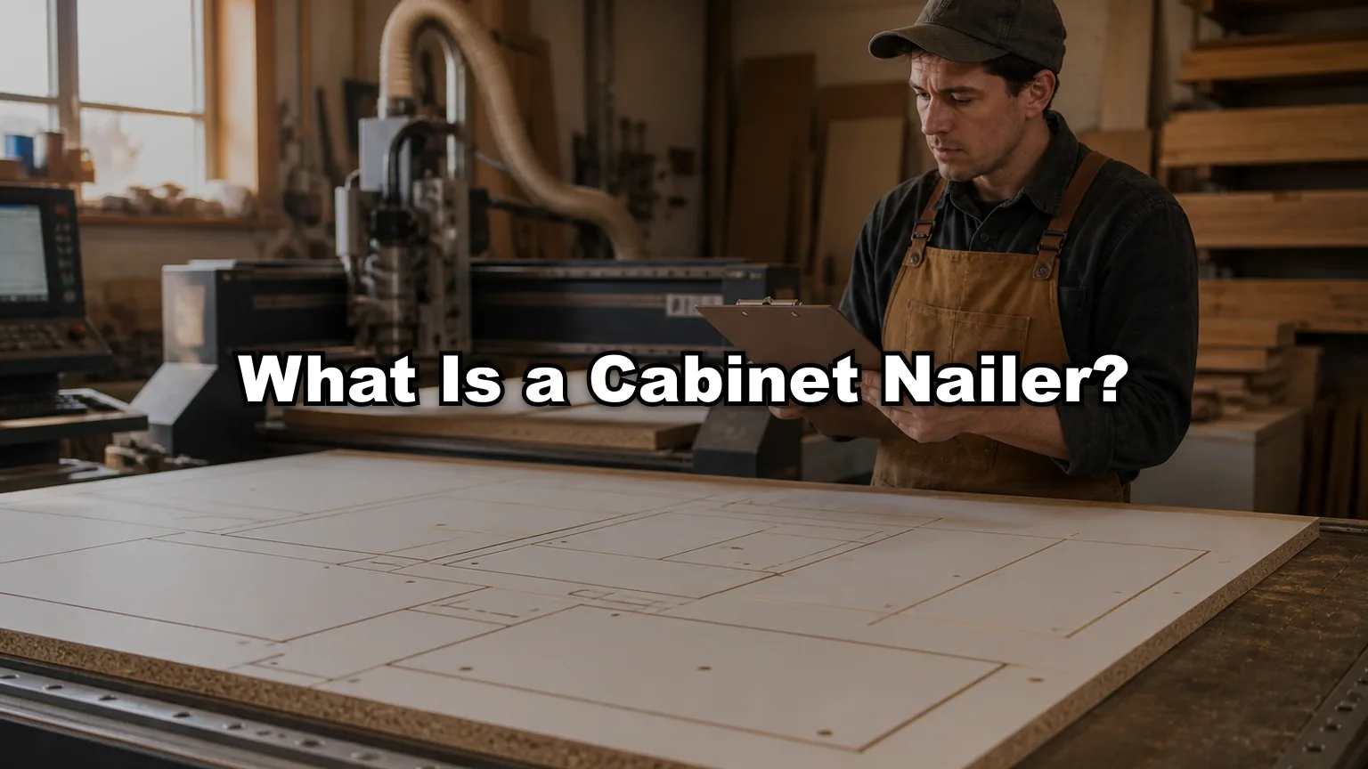 What Is a Cabinet Nailer? cover — workshop photo with title overlay