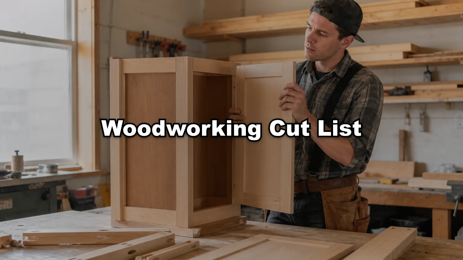 Woodworking Cut List cover — workshop photo with title overlay
