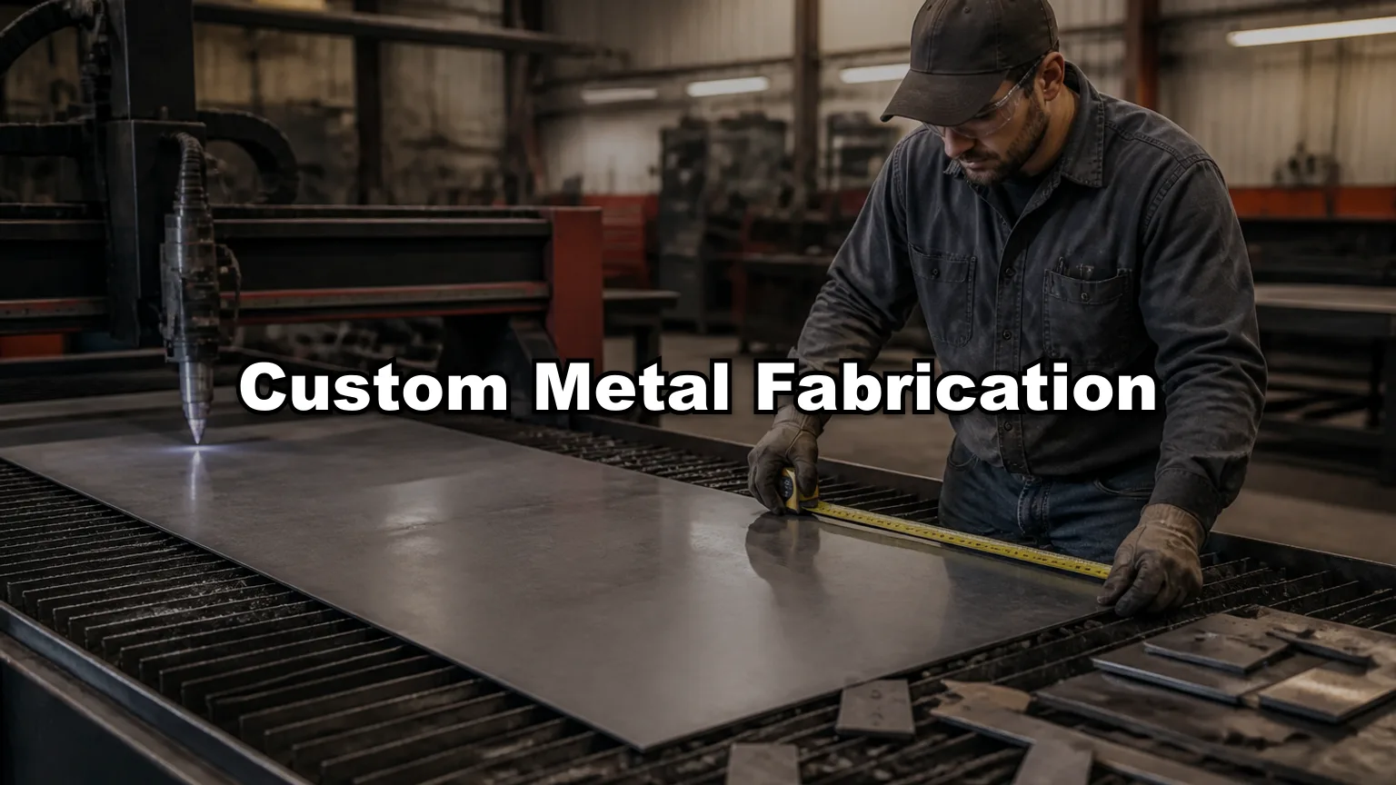 Custom Metal Fabrication cover — workshop photo with title overlay