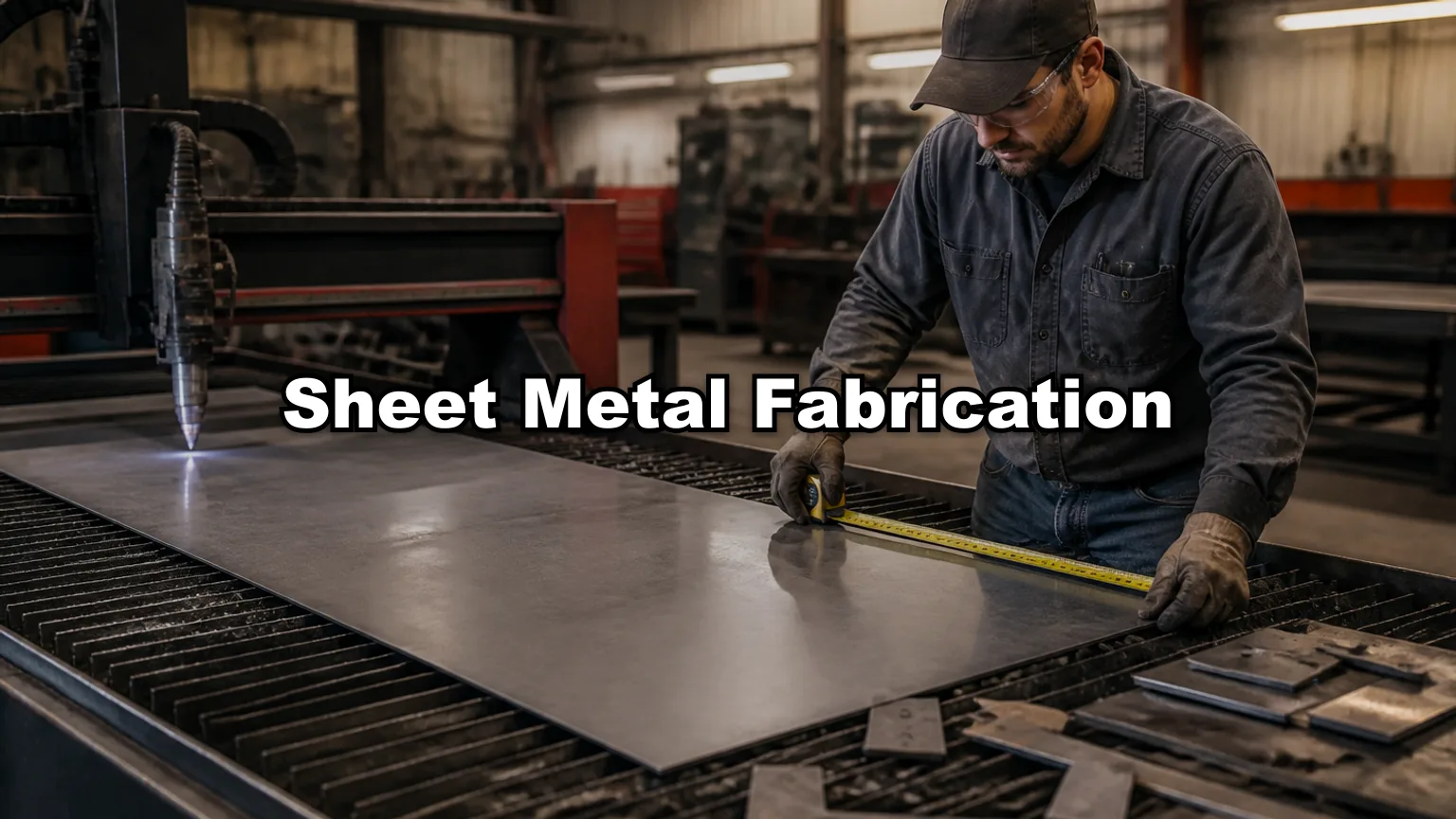 Sheet Metal Fabrication cover — workshop photo with title overlay
