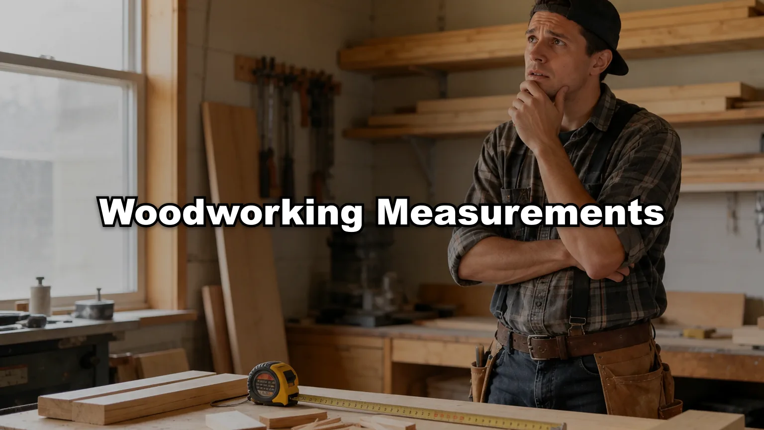 Woodworking Measurements cover — workshop photo with title overlay
