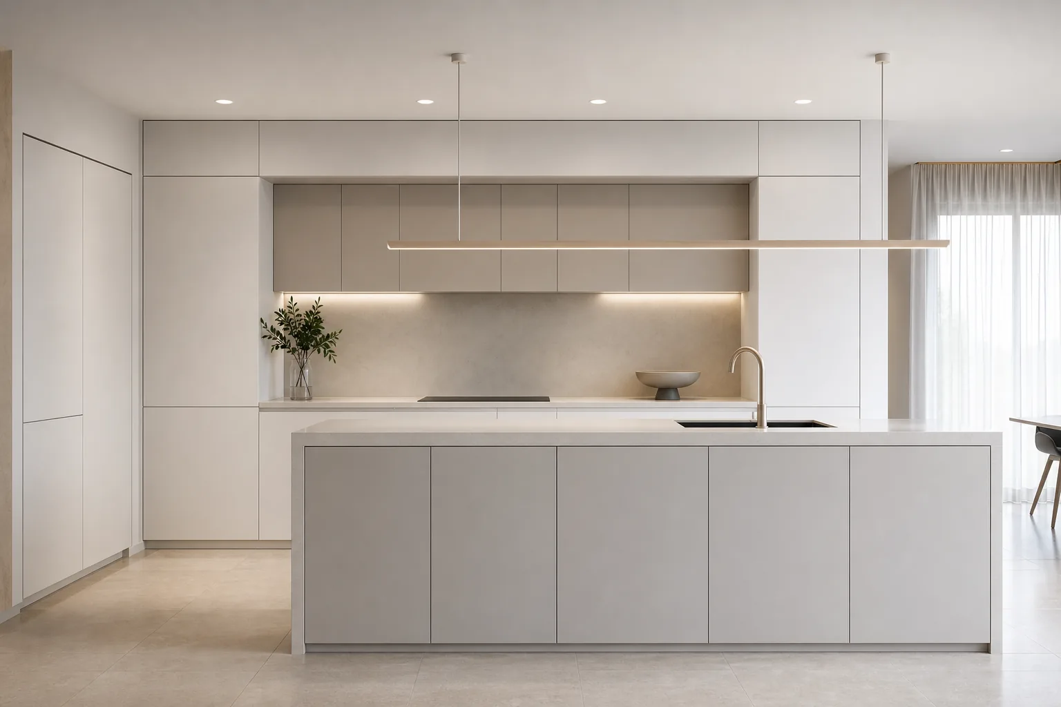 Minimalist kitchen renovation with handleless cabinets and concealed appliances