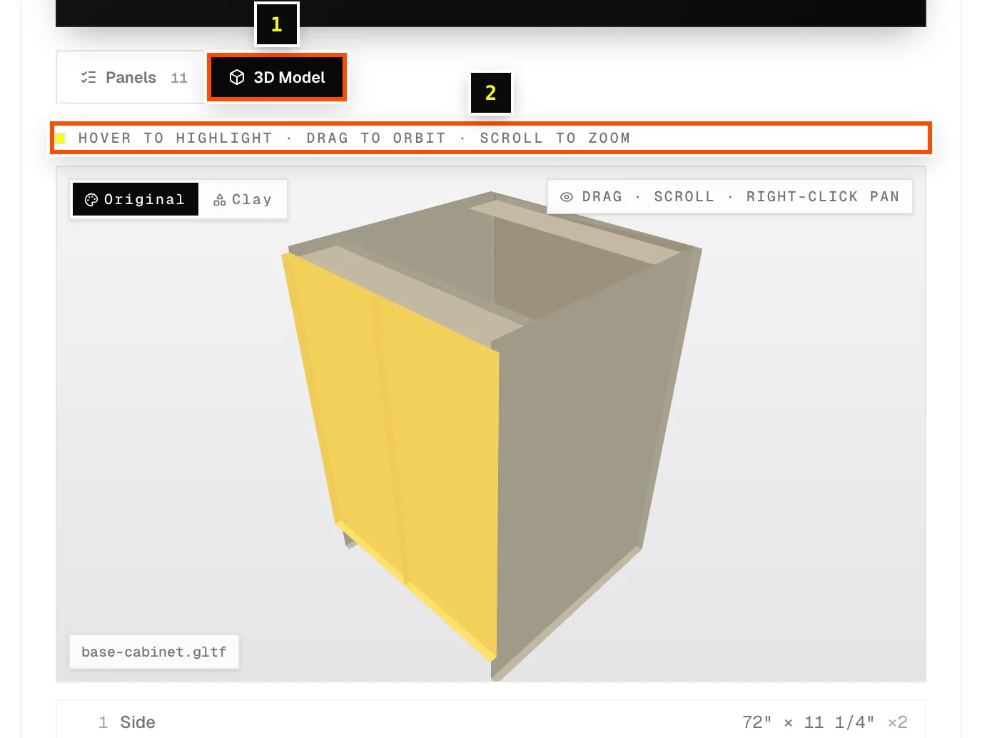 The 3D Model view with the doors highlighted