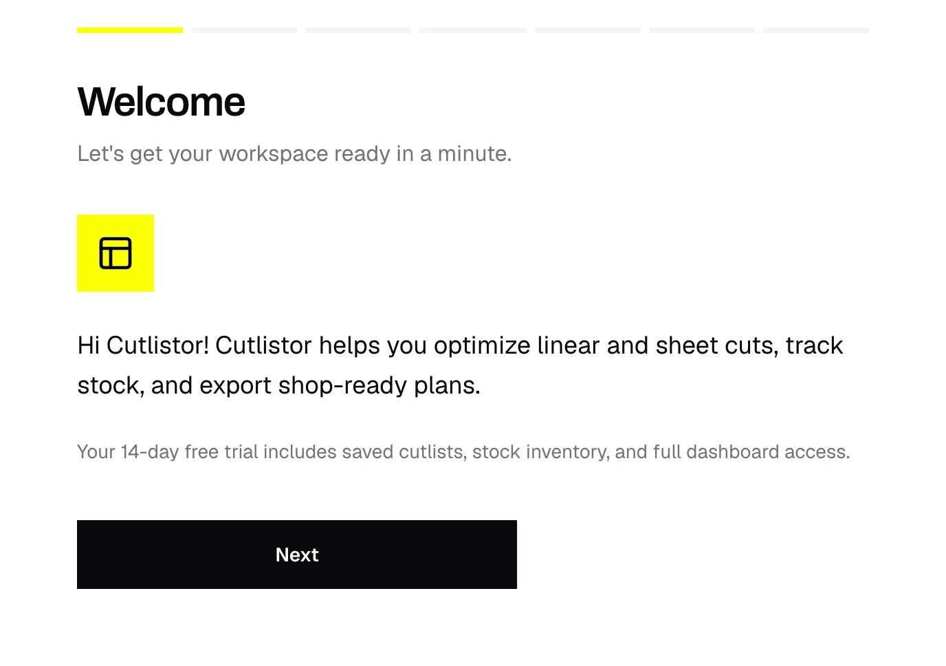 The Welcome step of the setup wizard